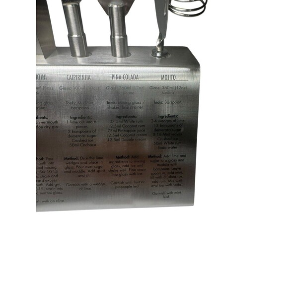 5 Piece Cocktail Tool Set Brushed Stainless Steel Includes Stand - Picture 8 of 16